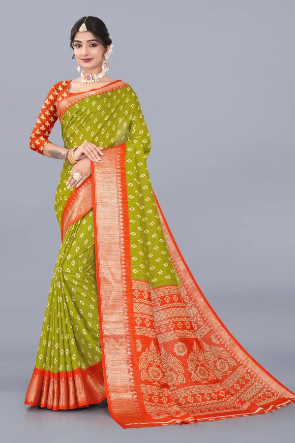 Green_Dola_Silk_Saree_With_Unstitched_Blouse_For_Women