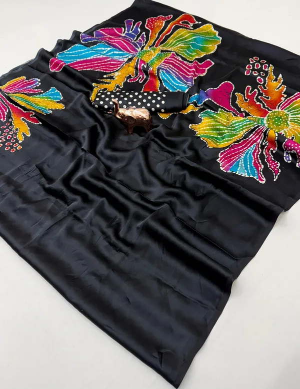 Black_Japan_Satin_Saree_With_Unstitched_Blouse_For_Women