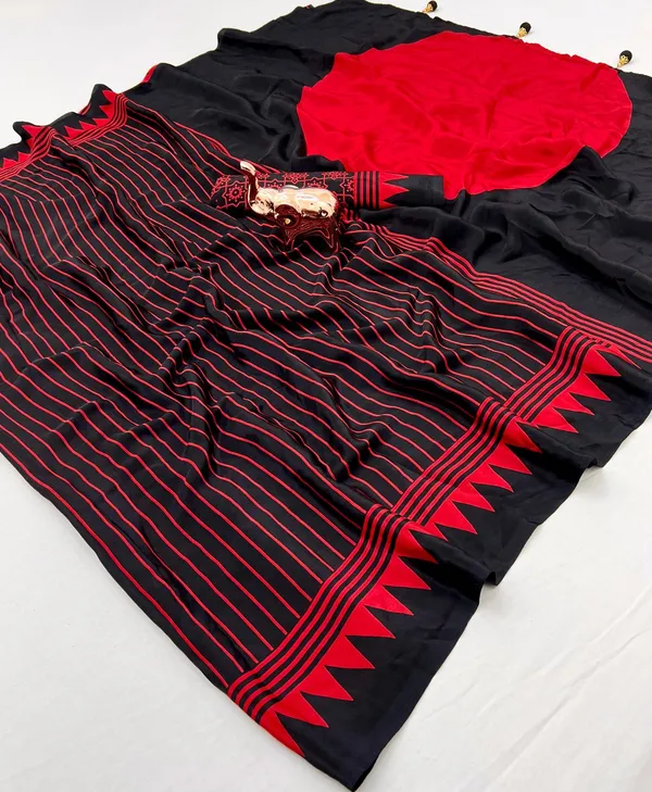 Black_Japan_Satin_Saree_With_Unstitched_Blouse_For_Women