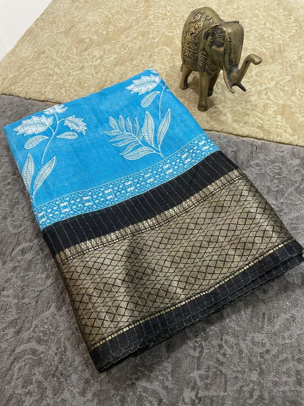 Sky_Blue_Dola_Silk_Saree_With_Unstitched_Blouse_For_Women