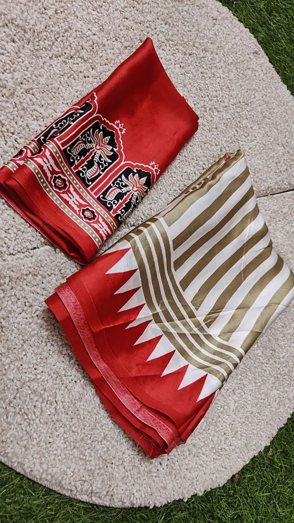 Cream_Red_Japan_Satin_Saree_With_Unstitched_Blouse_For_Women