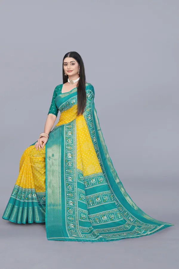 Yellow_Dola_Silk_Saree_With_Unstitched_Blouse_For_Women
