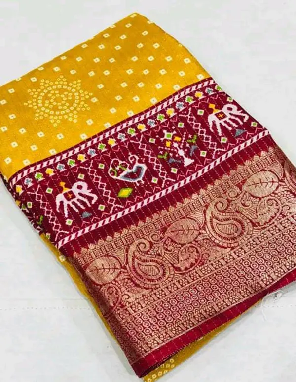 Mustard_Yellow_Dola_Silk_Saree_With_Unstitched_Blouse_For_Women