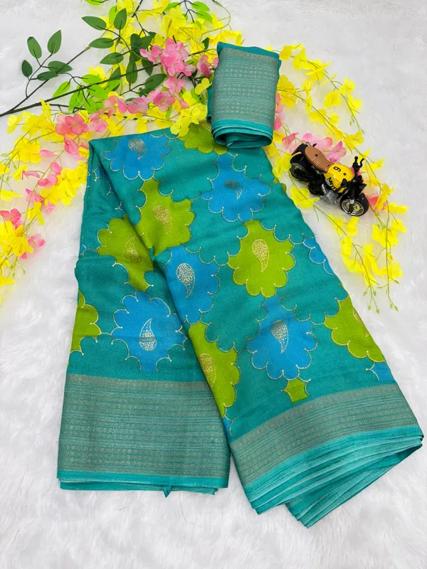 Sky_Blue_Georgette_Foil_Saree_With_Unstitched_Blouse_For_Women