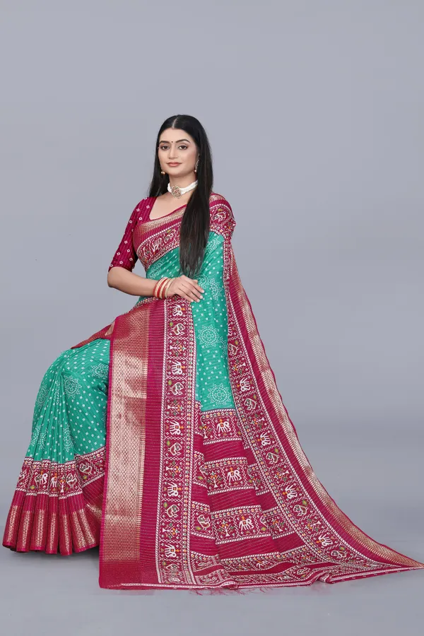 Sea_Green_Dola_Silk_Saree_With_Unstitched_Blouse_For_Women