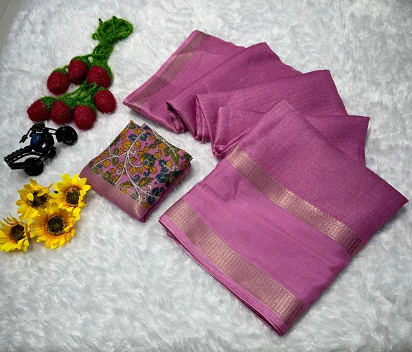 Pink_Cotton_Chex_Saree_With_Unstitched_Blouse_For_Women