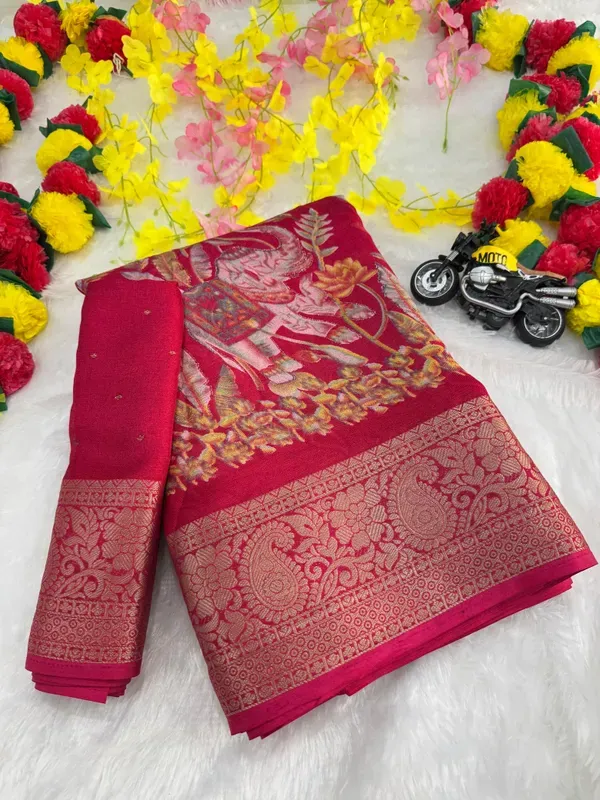 Pink_Georgette_Foil_Saree_With_Unstitched_Blouse_For_Women
