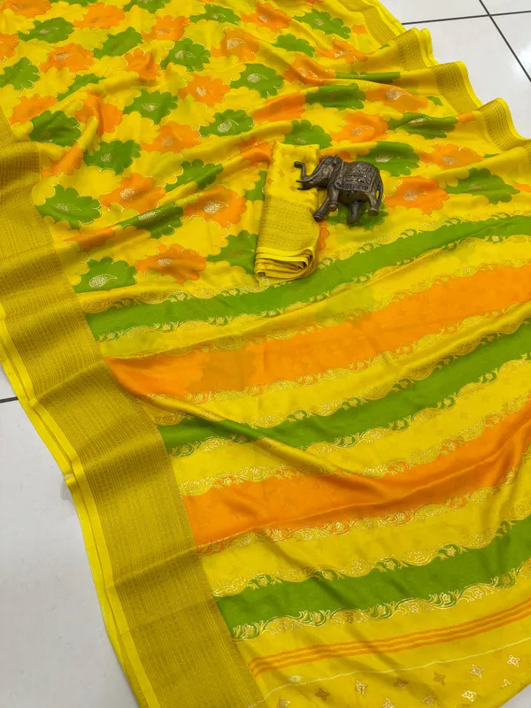 Yellow_Georgette_Foil_Saree_With_Unstitched_Blouse_For_Women