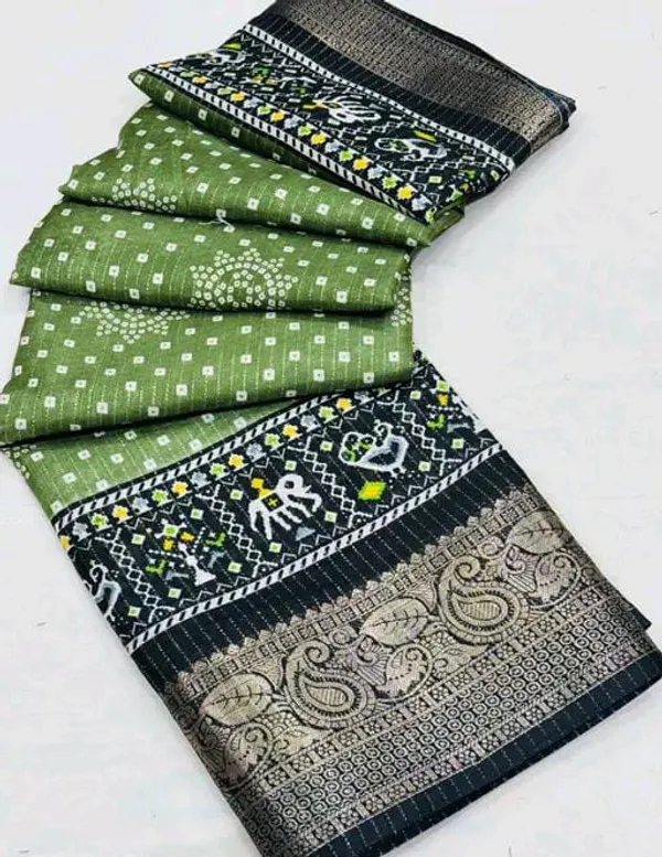 Pista_Green_Dola_Silk_Saree_With_Unstitched_Blouse_For_Women