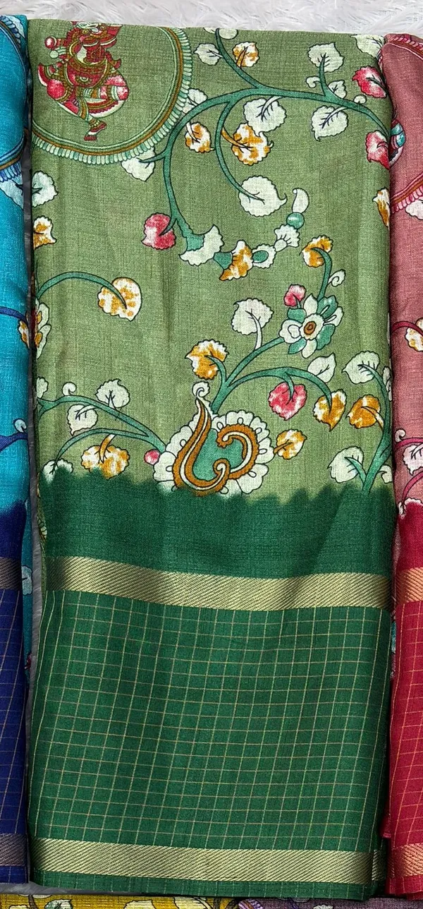Pista_Green_Cotton_Chex_Saree_With_Unstitched_Blouse_For_Women