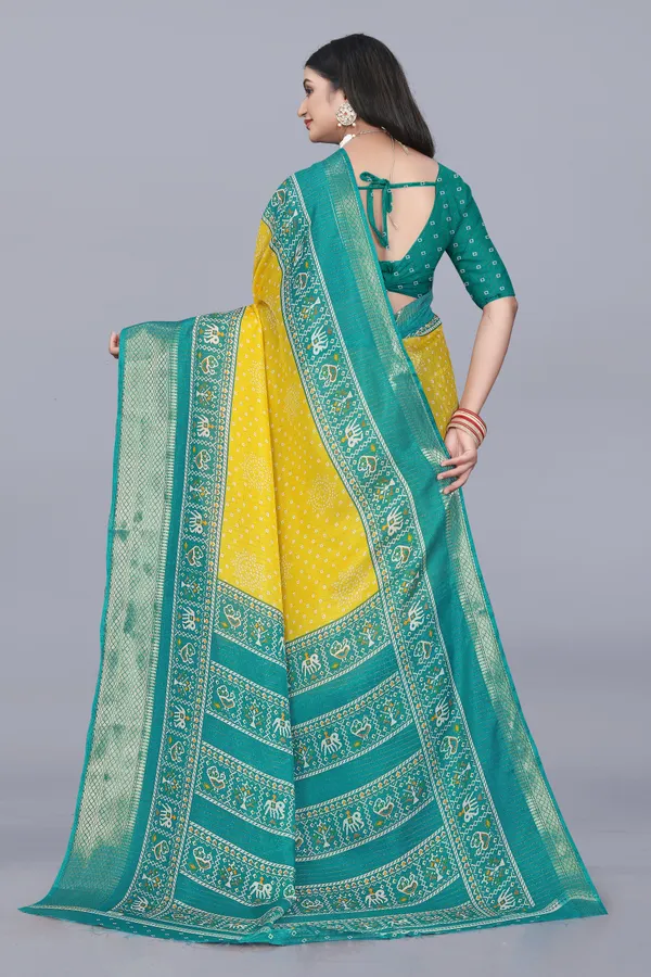 Yellow_Dola_Silk_Saree_With_Unstitched_Blouse_For_Women