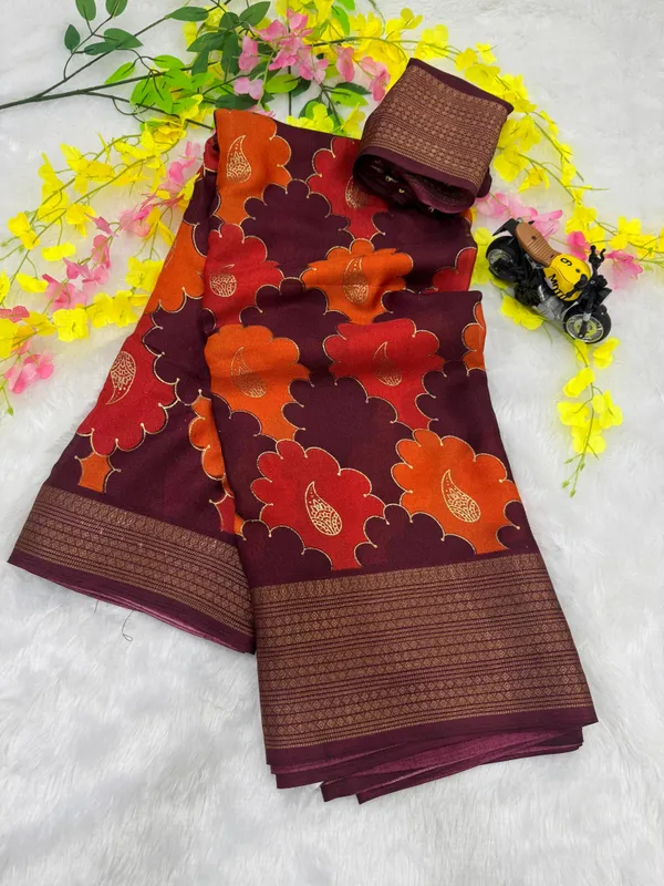 Maroon_Georgette_Foil_Saree_With_Unstitched_Blouse_For_Women