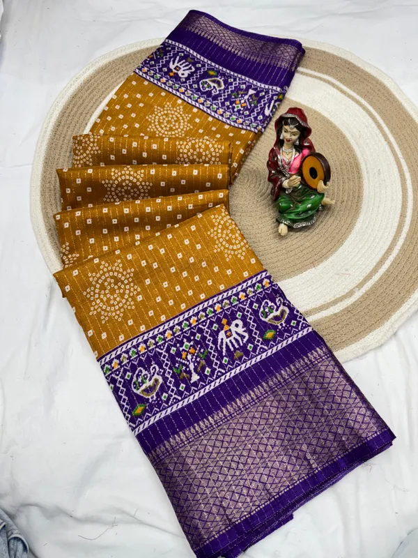 Mustard_Yellow_Dola_Silk_Saree_With_Unstitched_Blouse_For_Women