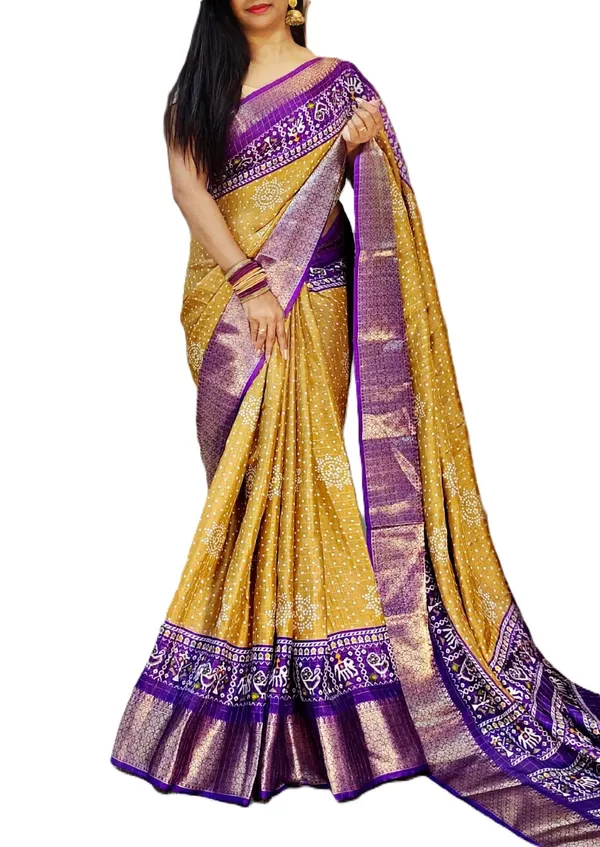 Mustard_Yellow_Dola_Silk_Saree_With_Unstitched_Blouse_For_Women