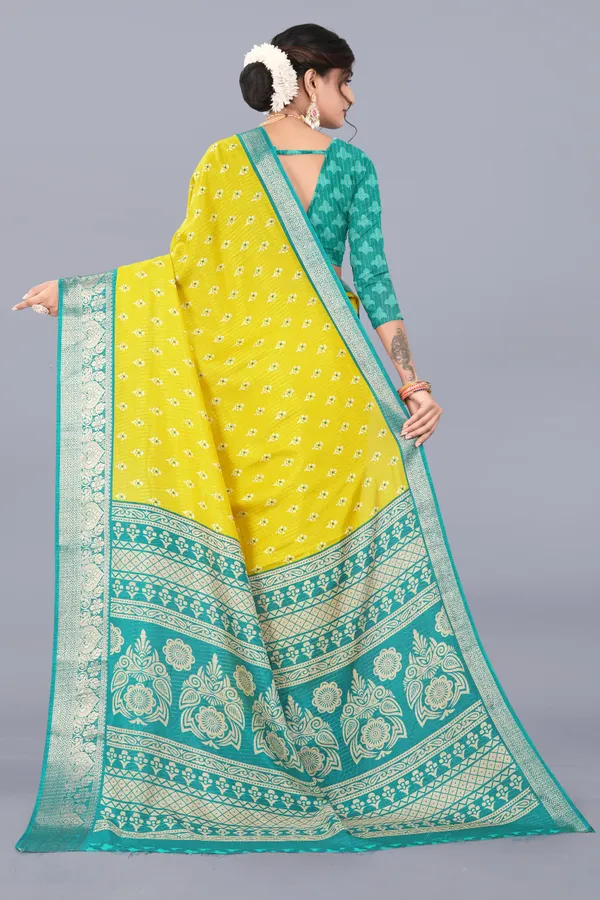 Yellow_Dola_Silk_Saree_With_Unstitched_Blouse_For_Women