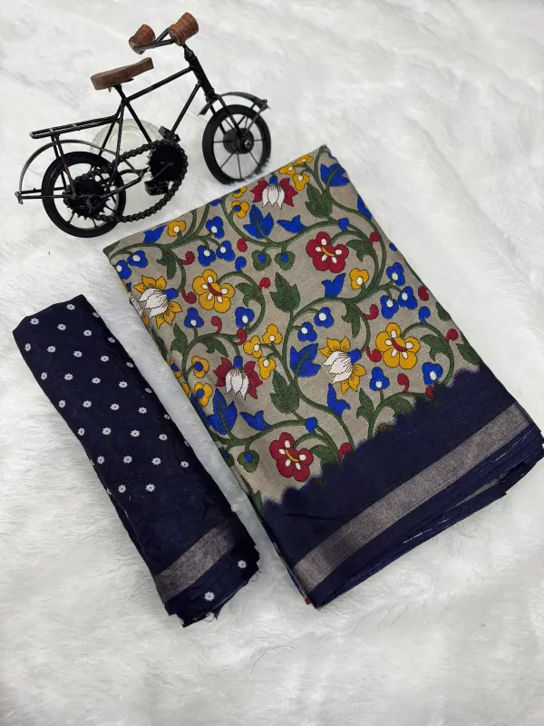 Grey_Malmal_Cotton_Saree_With_Unstitched_Blouse_For_Women