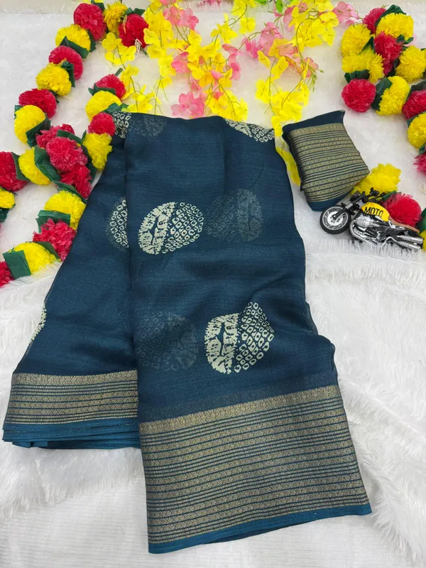 Morpich_Georgette_Foil_Saree_With_Unstitched_Blouse_For_Women
