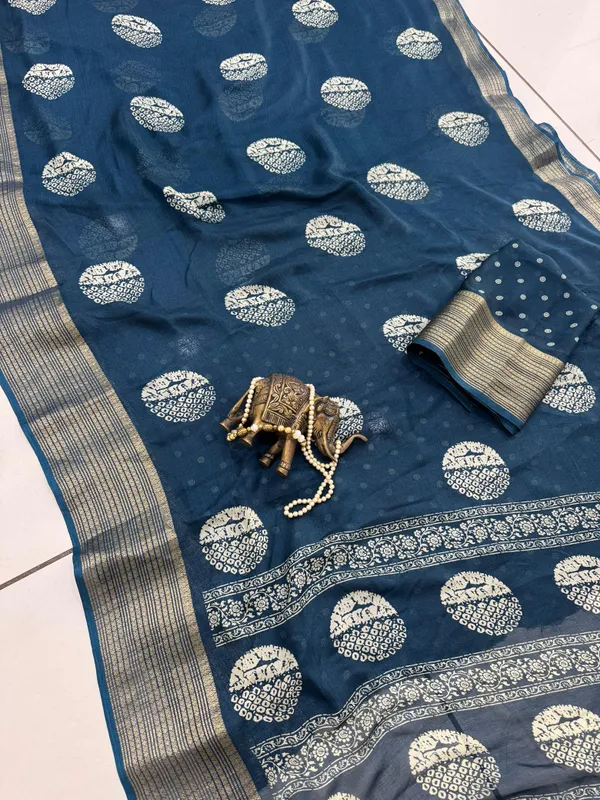 Morpich_Georgette_Foil_Saree_With_Unstitched_Blouse_For_Women