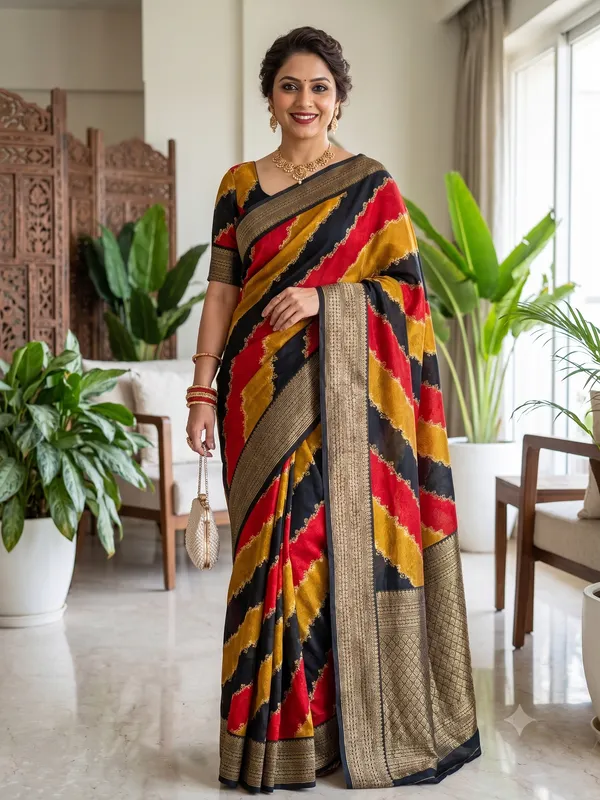 Black_Georgette_Foil_Saree_With_Unstitched_Blouse_For_Women
