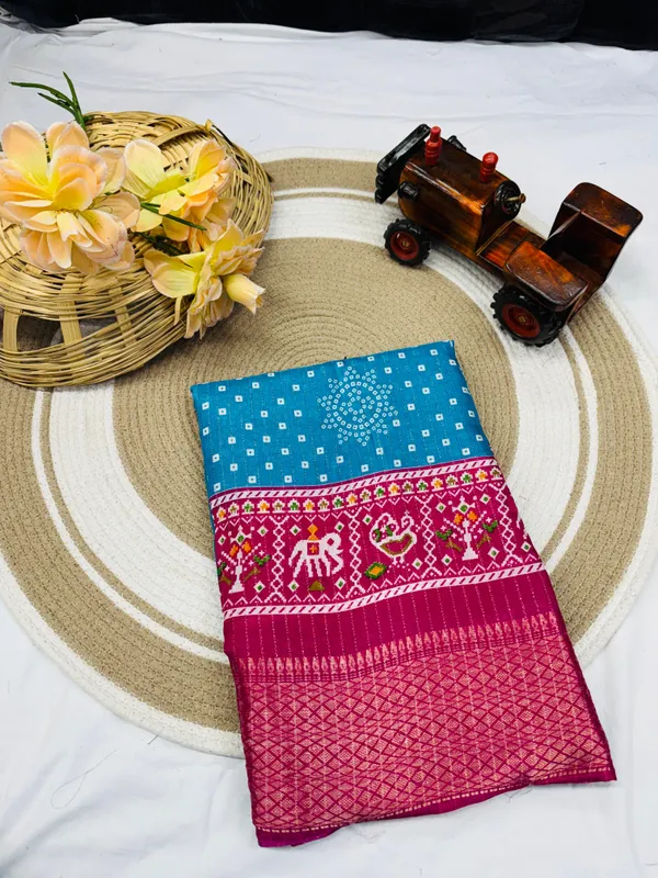 Sky_Blue_Dola_Silk_Saree_With_Unstitched_Blouse_For_Women