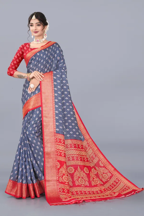 Grey_Dola_Silk_Saree_With_Unstitched_Blouse_For_Women