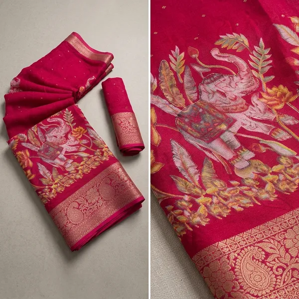 Pink_Georgette_Foil_Saree_With_Unstitched_Blouse_For_Women