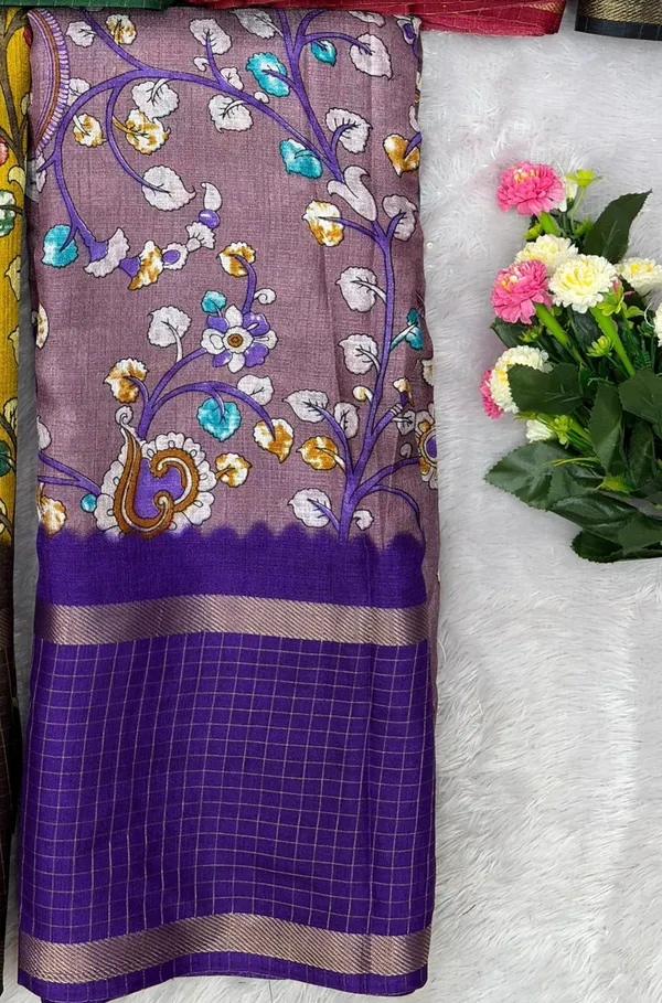 Purple_Cotton_Chex_Saree_With_Unstitched_Blouse_For_Women