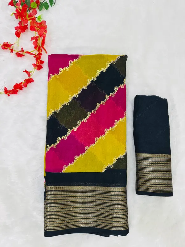 Black_Georgette_Foil_Saree_With_Unstitched_Blouse_For_Women