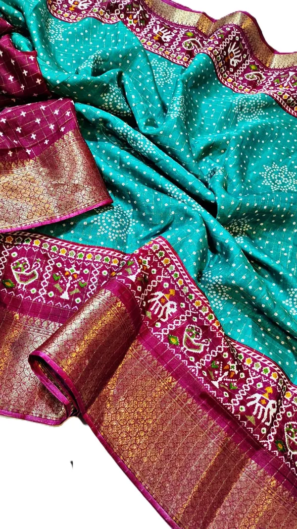 Sea_Green_Dola_Silk_Saree_With_Unstitched_Blouse_For_Women