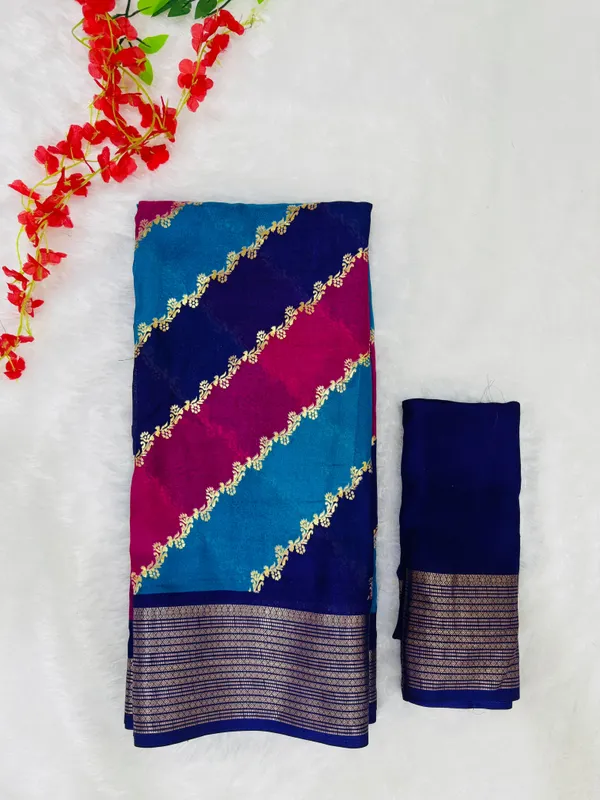 Purple_Georgette_Foil_Saree_With_Unstitched_Blouse_For_Women