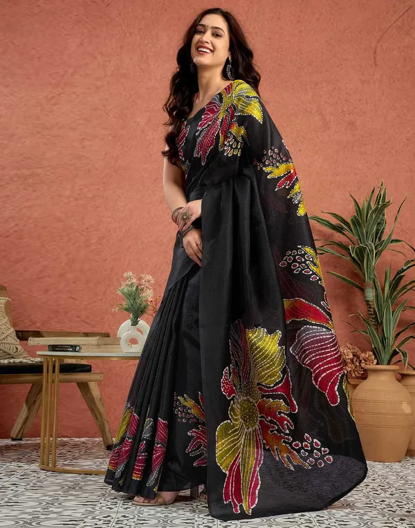 Black_Japan_Satin_Saree_With_Unstitched_Blouse_For_Women