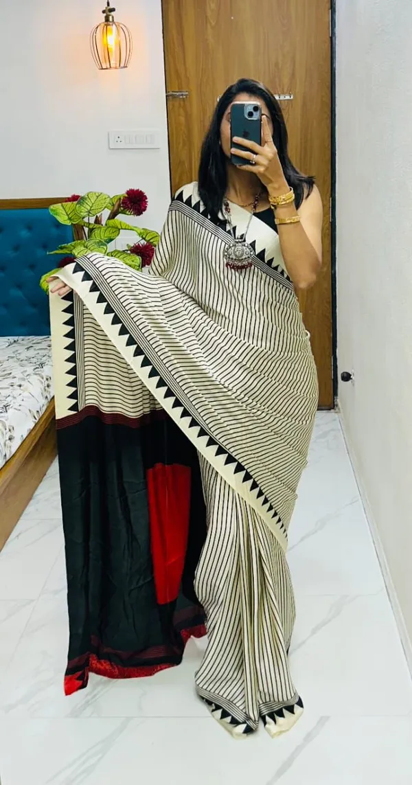 Cream_Japan_Satin_Saree_With_Unstitched_Blouse_For_Women