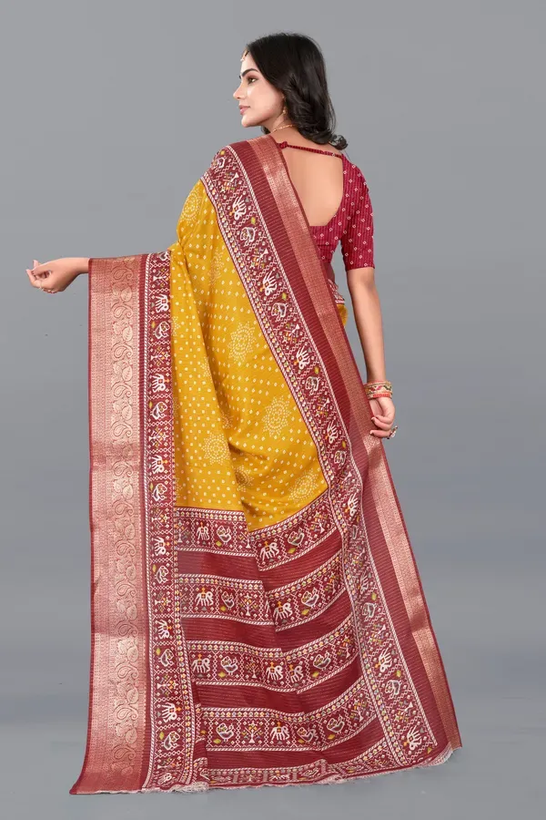 Mustard_Yellow_Dola_Silk_Saree_With_Unstitched_Blouse_For_Women