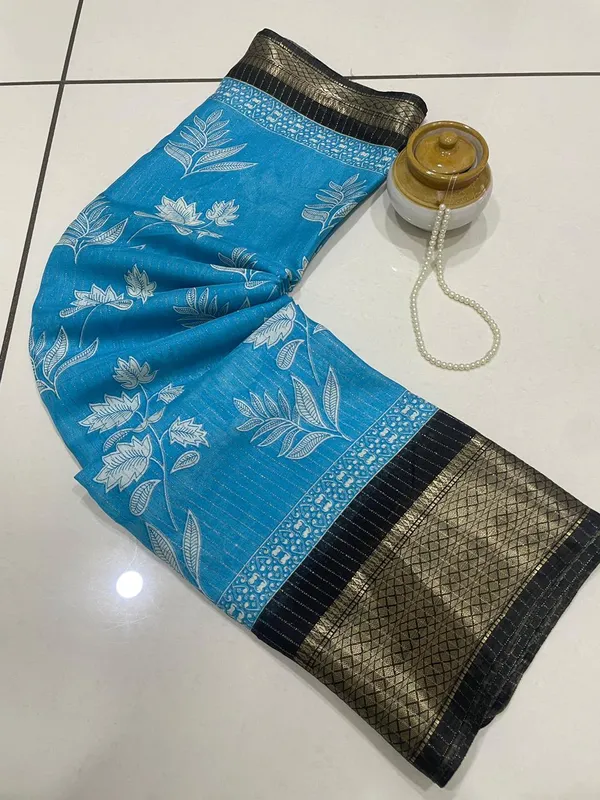 Sky_Blue_Dola_Silk_Saree_With_Unstitched_Blouse_For_Women
