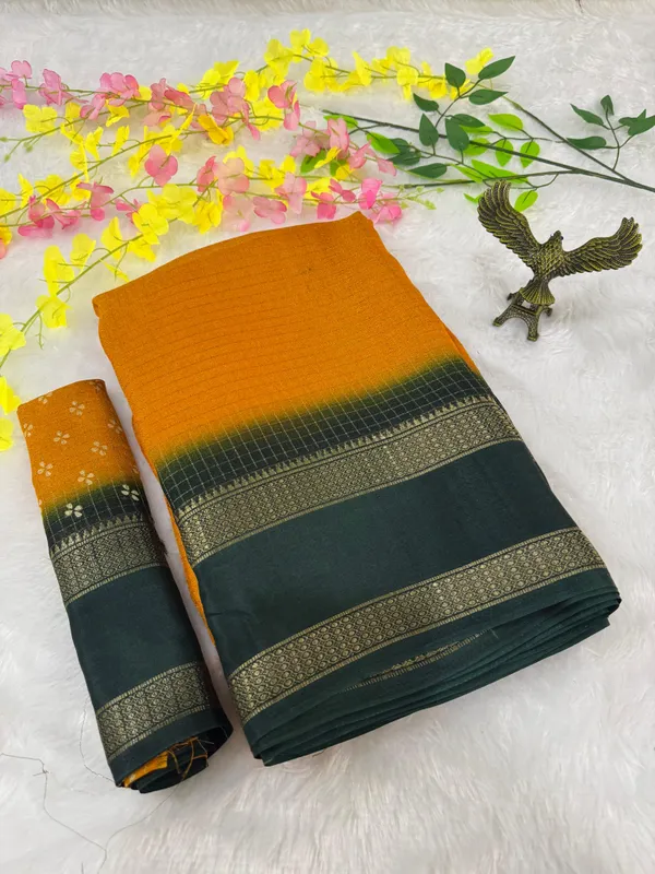 Mustard_Yellow_Cotton_Checks_Saree_With_Unstitched_Blouse_For_Women