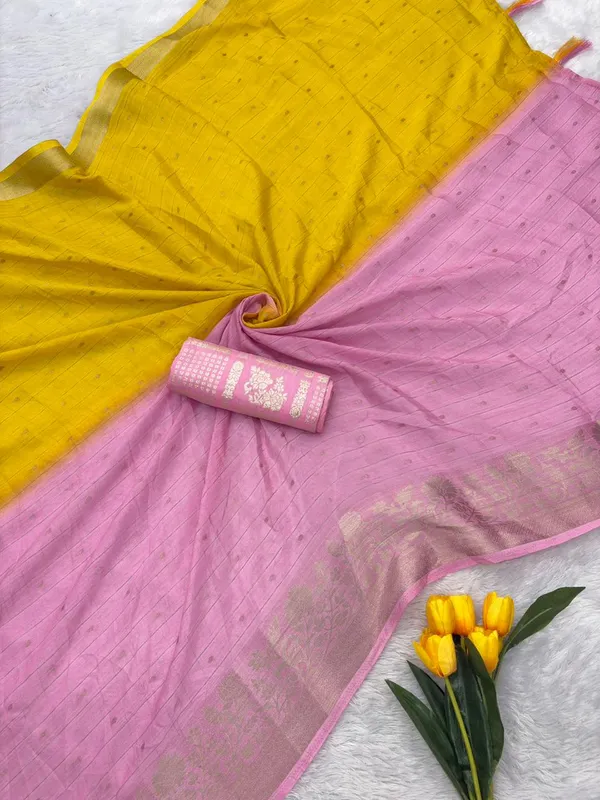 Premium_Viscose_Chinon_Saree_in_Vibrant_Yellow_&_Pink_Dual-Tone