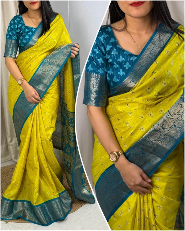 Yellow_Dola_Silk_Saree_With_Unstitched_Blouse_For_Women