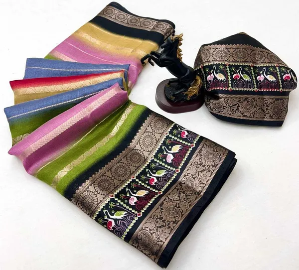Multicolor_Dola_Jacquard_Saree_With_Unstitched_Blouse_For_Women