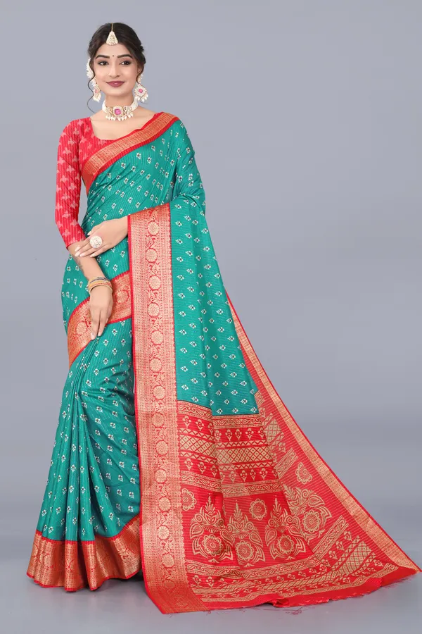 Teal_Blue_Dola_Silk_Saree_With_Unstitched_Blouse_For_Women