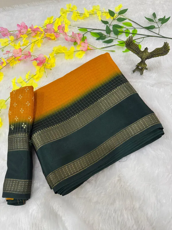 Mustard_Yellow_Cotton_Checks_Saree_With_Unstitched_Blouse_For_Women
