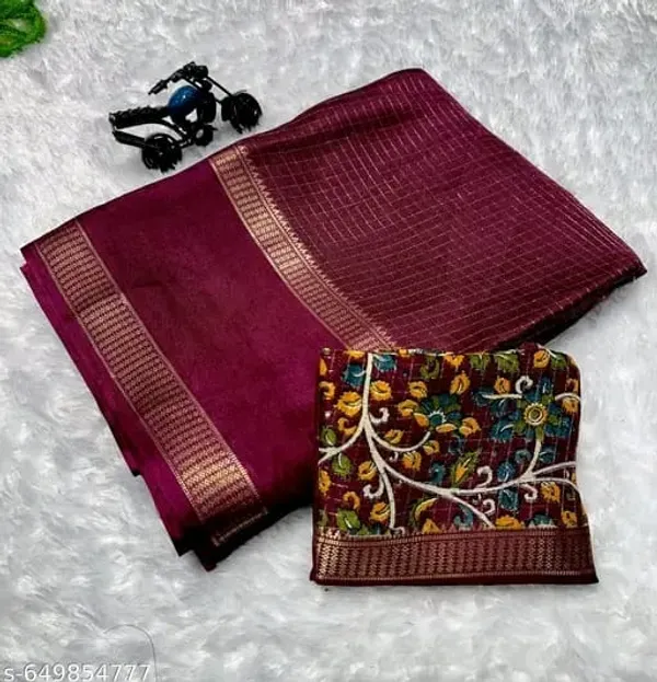 Maroon_Cotton_Chex_Saree_With_Unstitched_Blouse_For_Women