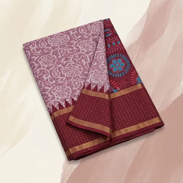 Pink_Cotton_Chex_Saree_With_Unstitched_Blouse_For_Women