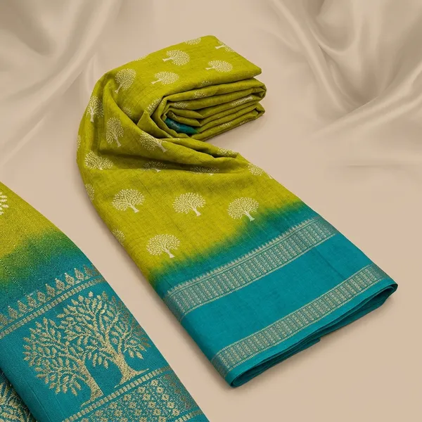 Yellow_Cotton_Chex_Saree_With_Unstitched_Blouse_For_Women