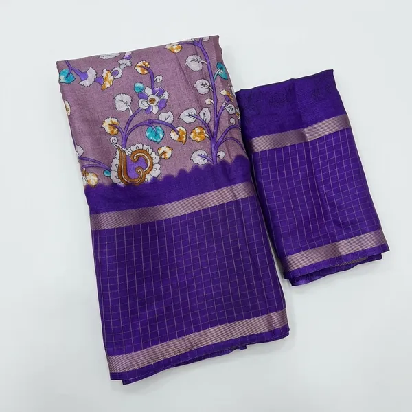 Purple_Cotton_Chex_Saree_With_Unstitched_Blouse_For_Women