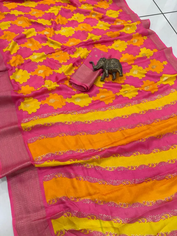 Orange_Yellow_Georgette_Foil_Saree_With_Unstitched_Blouse_For_Women