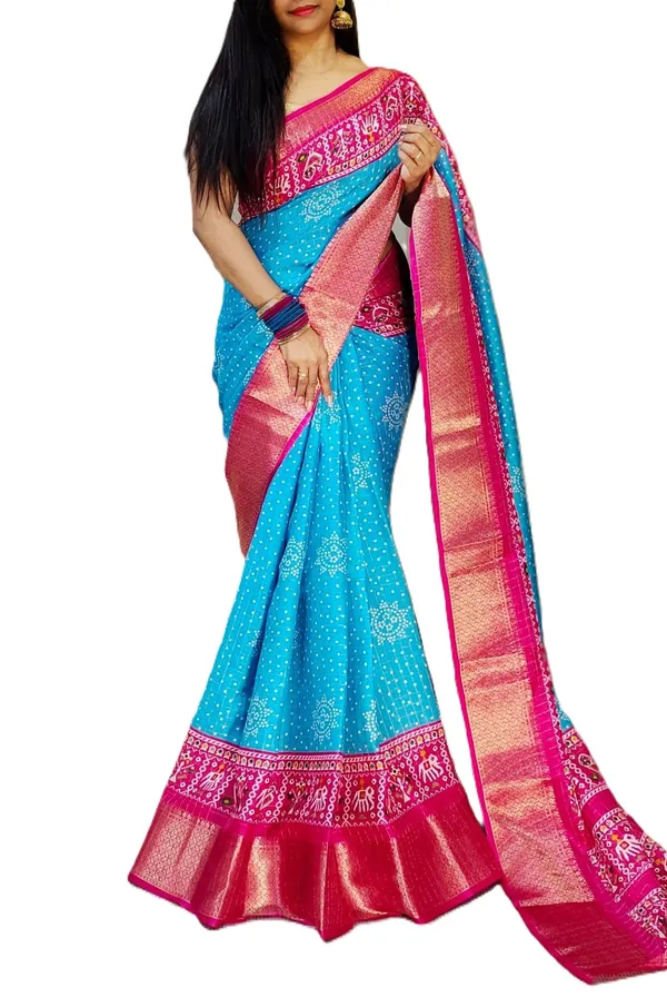 Sky_Blue_Dola_Silk_Saree_With_Unstitched_Blouse_For_Women