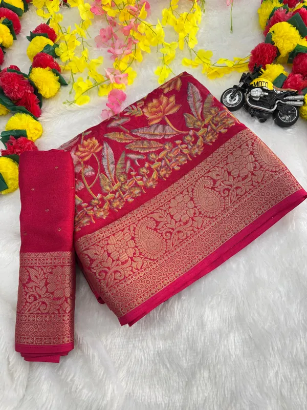 Pink_Georgette_Foil_Saree_With_Unstitched_Blouse_For_Women