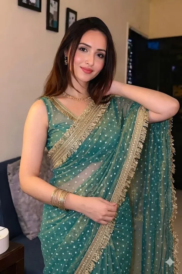 Sanaya_C-Green_Festive_Moss_Saree_featuring_Elegant_Foil_Butti_Work