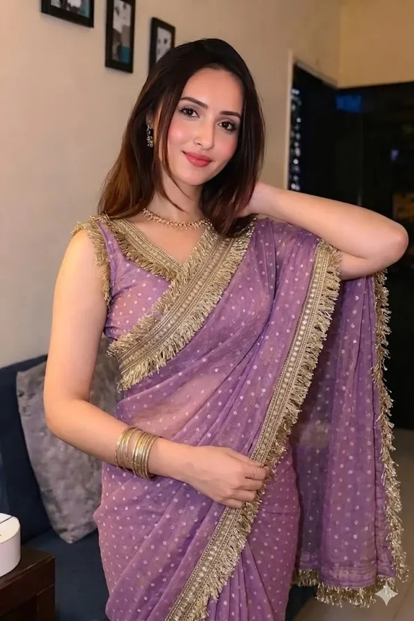 Sanaya_Lavender_Festive_Moss_Saree_featuring_Elegant_Foil_Butti_Work