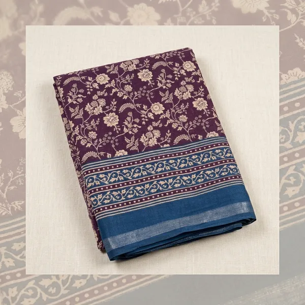 Purple_Malmal_Cotton_Saree_With_Unstitched_Blouse_For_Women